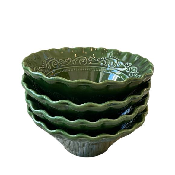 (4)  Maioliche Jessica Made in Italy Salad Bowls 7" Christmas Holiday Green - Picture 4 of 16